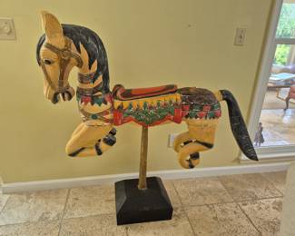Wood Carved Carousel Horse Sculpture 48" x 50"
