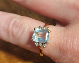 14k Diamond aquamarine ring
