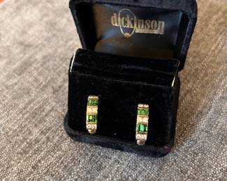 14k Green Garnet and Diamond Hoop Earrings