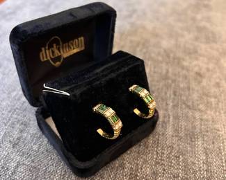 14k Green Garnet and Diamond Hoop Earrings