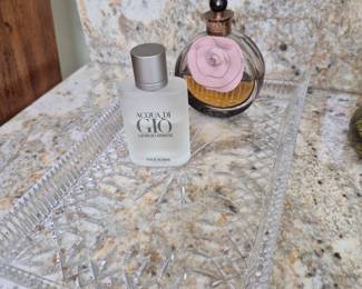 Waterford Crystal Tray, Aqua Di Gio Cologne by Armani, Valentino Perfume