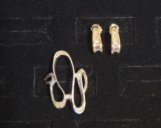 14k gold and diamond ring and earrings