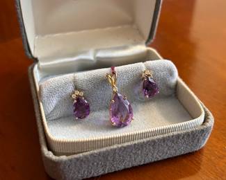 14k Amethyst Diamond Earrings and Pendant