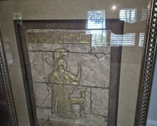 Signed Artist stone art in custom shadow box frame 