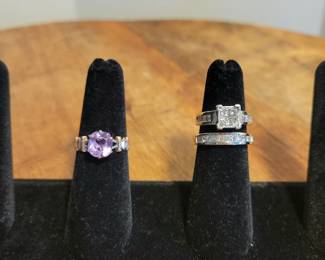 Antique amethyst ring, 14k white diamond engagement bands