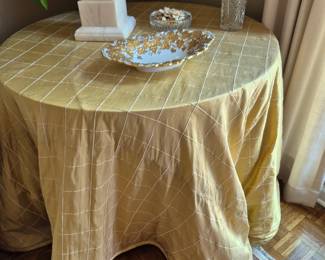 Fabric Skirt Wood Table