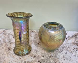 Evolution by Waterford Robert Held Peacock Art Glass Vases