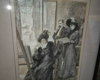 Antique William Rainey Watercolor and ink 