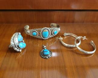 Native American Turquoise Silver Jewelry, Harley Davidson Sterling Hoop Earrings