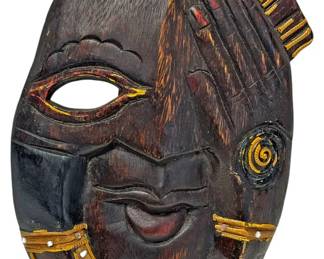 HandCarved Wooden Mask with Gilt Accents