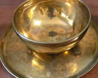Old Antique Heavy Solid Brass Charger and Bowl