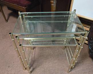 Set of 3 Brass Nesting Tables with Glass Tops