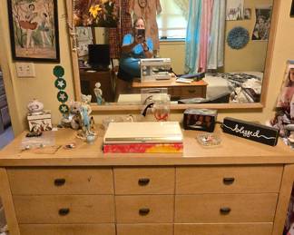 Large Blonde Dresser with Mirror