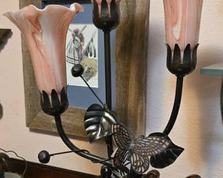 Dale Tiffany Tulip Butterfly Lamp with Rose Pink Shades