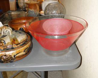 Red striped salad bowl
