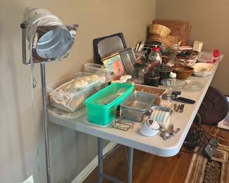 Crocks, studio light, kitchen items