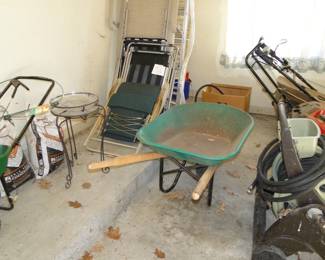 Wheelbarrow and other garage items