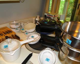 Corelle, and Pyrex and Calphalon too, all in pristine condition