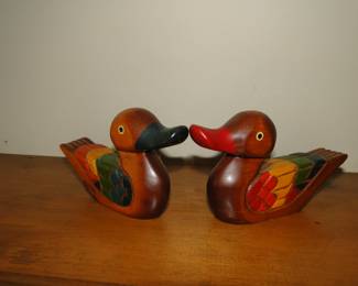 Pair of hand carved wooden ducks