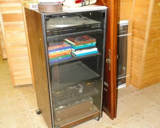 Vintage electronics cabinet, with vintage electronics