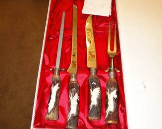 Anton Wingen Jr. Solingen carving set, from the 1950's.  Pristine condition, never used, with the original box, and the original gift ticket, vintage Hallmark gift ticket to be exact.