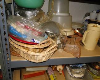 Serving baskets, pitcher, a few cake storage and tote containers, and much much more