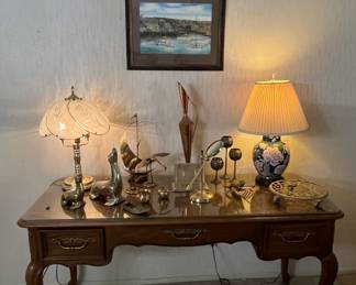 Midcentury Modern Brass Decor and Thomasville Desk