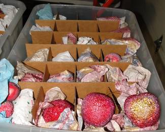 Newer Christmas ornaments  Containers and buckets are going to be priced, for the entire content of the container.  You may open the container to view the contents, but you will not be able to remove or add to the container