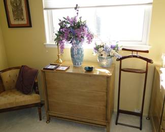 Vintage large side chair, dresser, and valet