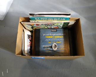 Another photo of the box of vintage LP's that we have