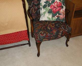 Fun antique chair with decorative pillow, each sold seperately