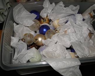 Christmas ornaments, sold by the bin  Containers and buckets are going to be priced, for the entire content of the container.  You may open the container to view the contents, but you will not be able to remove or add to the container