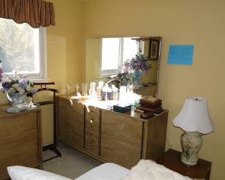 Long Mid Century Modern dresser with matching mirror