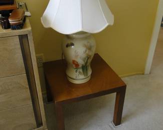Vintage, ginger shaped lamp with silk shade
