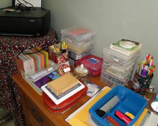 Craft supplies, and pens and papers and pencils