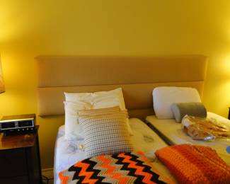 Even the upholstered headboard is for sale, and it is easily removable, as it is in two pieces