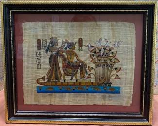 Hand Painted Signed Egyptian Papyrus Framed Art