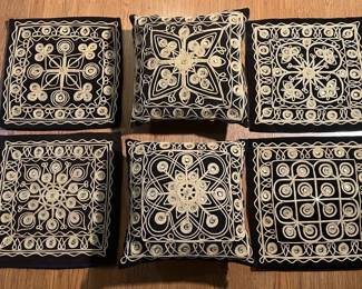 6 Black/Gold Decorative Embroidered Pillow Covers