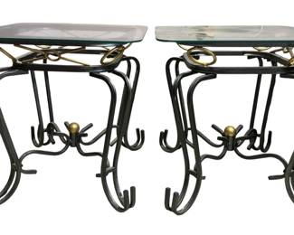 Glass and Wrought Iron End Tables