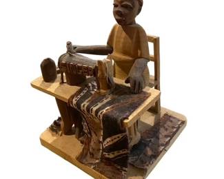 Folk Art Style Wood Statue of Woman Sewing