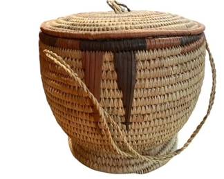 Woven Hausa Tribal Basket Footed W/Cover Lid