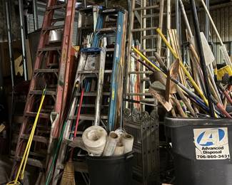 All types of ladders and tons of long handle tools, rakes, shovels, mops, brooms, post diggers and so much more. 