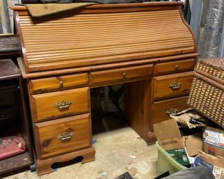 Roll top desk. Wood blinds