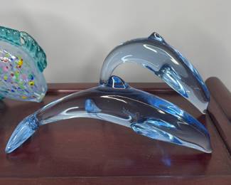 Baccarat crystal dolphins