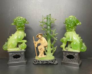 Foo Doo dog & Wony fisherman statues faux jade