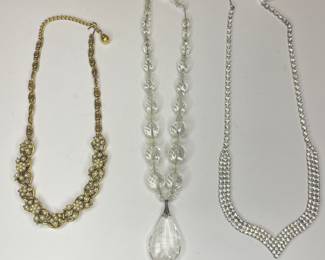 Glass bead Chechoslovakia necklace, rhinestone & pearl vintage necklaces 