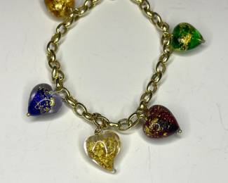 14 gold Michael Anthony charm bracelet Venetian glass charms