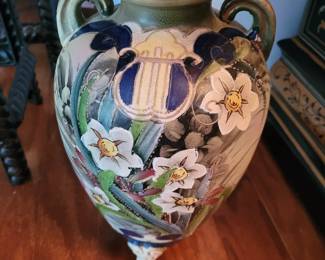 Large vintage handpainted footed floor vase