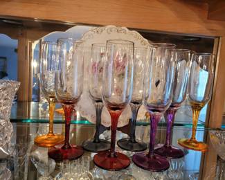Bohemia Rainbow Set of 8 Champagne Flute Multi Colored Crystal Glasses