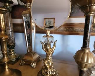 French mirror cherub angel stand